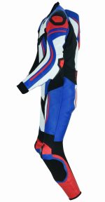 MONO DE CUERO PARA MOTORISTAS UNA PIEZA, CON PROTECTORES DE TITANIO THUNDERGP AZUL ROJO NEGRO - Imagen 4