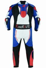 MONO DE CUERO PARA MOTORISTAS UNA PIEZA, CON PROTECTORES DE TITANIO THUNDERGP AZUL ROJO NEGRO - Imagen 5