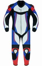 MONO DE CUERO PARA MOTORISTAS UNA PIEZA, CON PROTECTORES DE TITANIO THUNDERGP AZUL ROJO NEGRO - Imagen 2