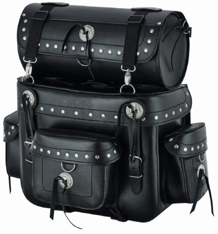 BAUL RESPALDO DE CUERO 3-4MM RÍGIDO CON RULO DESMONTABLE PARA MOTO CUSTOM ADVENTURE PACK