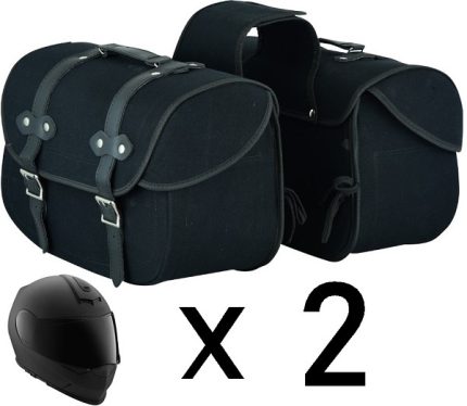 ALFORJAS VINTAGE DE MOTO LATERALES RIGIDAS, REFORZADAS DE LONA CANVAS CAFE RACER NEGRO