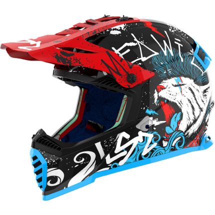 CASCO DE MOTO CROSS LS2 MX437 FAST II MINI STARMAW BLACK/NEGRO AZUL ROJO/ECE 22.06.