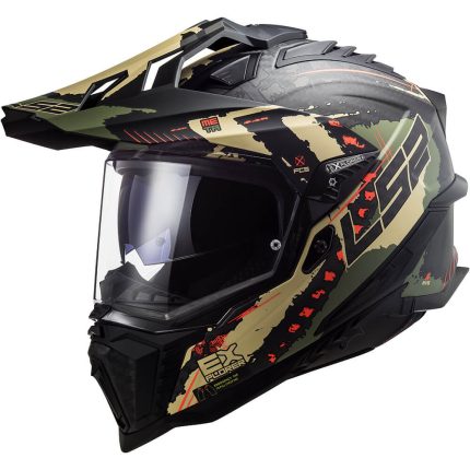 CASCO DE MOTO TRAIL LS2 -MX701 C EXPLORER EXTEND MATT MILITARY GREEN-ECE 22.06 FIBRA DE CARBONO NEGRO VERDE MARRON