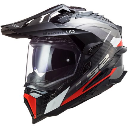 CASCO DE MOTO TRAIL LS2 -MX701 C EXPLORER FRONTIER G.TITANIUM RED-ECE 22.06 FIBRA DE CARBONO NEGRO BLANCO ROJO