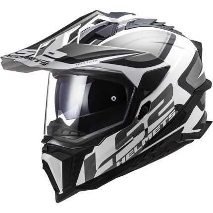CASCO DE MOTO TRAIL LS2 -MX701 EXPLORER ALTER MATT BLACK WHITE-ECE 22.06 FIBRA DE VIDRIO NEGRO BLANCO