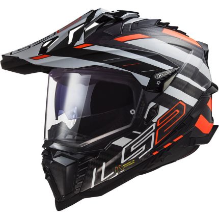 CASCO DE MOTO TRAIL LS2 -MX701 EXPLORER C EDGE BLACK FLUO ORANGE-ECE 22.06 FIBRA DE CARBONO NEGRO NARANJA