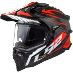 CASCO DE MOTO TRAIL LS2 -MX701 EXPLORER SPIRE BLACK TITANIUM RED-ECE 22.06 FIBRA DE VIDRIO NEGRO BLANCO ROJO