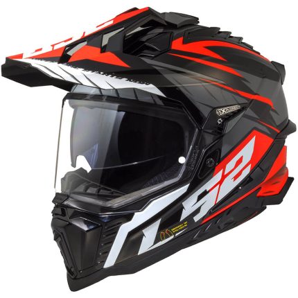 CASCO DE MOTO TRAIL LS2 -MX701 EXPLORER SPIRE BLACK TITANIUM RED-ECE 22.06 FIBRA DE VIDRIO NEGRO BLANCO ROJO