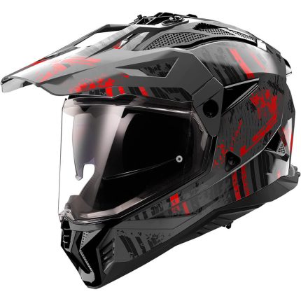CASCO DE MOTO TRAIL LS2 -MX702 PIONEER II CRAZY MATT BLACK-ECE 22.06 GRIS ROJO