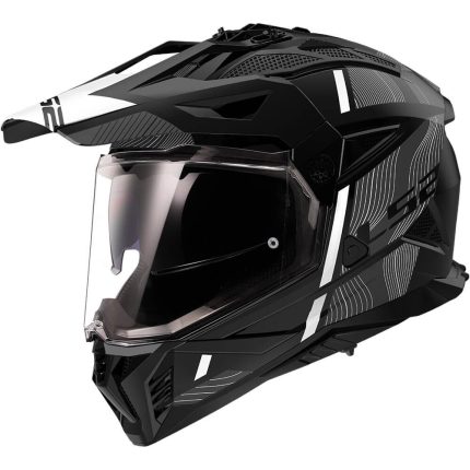 CASCO DE MOTO TRAIL LS2 -MX702 PIONEER II HILL MATT BLACK WHITE-ECE 22.06 NEGRO BLANCO
