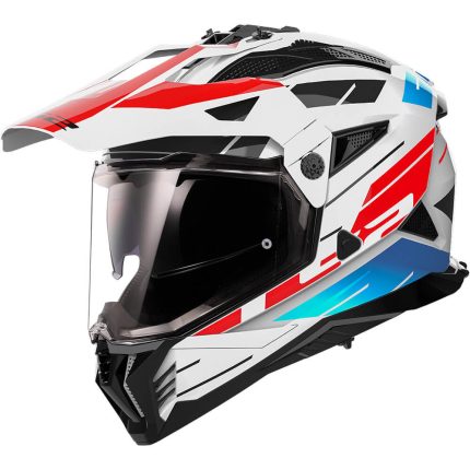 CASCO DE MOTO TRAIL LS2 -MX702 PIONEER II NAMIB WHITE BLUE RED-ECE 22.06 BLANCO AZUL ROJO