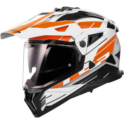 CASCO DE MOTO TRAIL LS2 -MX702 PIONEER II NAMIB WHITE ORANGE-ECE 22.06 BLANCO NARANJA