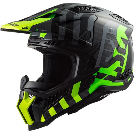 CASCO DE MOTO CROSS LS2 -MX703 C X-FORCE BARRIER H-V YELLOW GREEN-ECE 22.06 FIBRA DE CARBONO NEGRO VERDE AMARILLO
