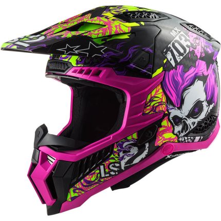 CASCO DE MOTO CROSS LS2 -MX703 C X-FORCE FIRESKULL VIOLET-ECE 22.06 FIBRA DE CARBONO NEGRO ROSA AMARILLO