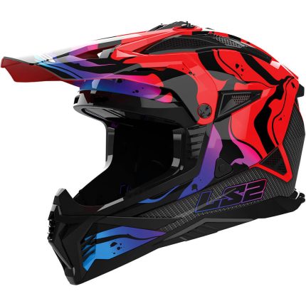 CASCO DE MOTO CROSS LS2 -MX708 FAST II WASH RED-ECE 22.06 NEGRO ROJO