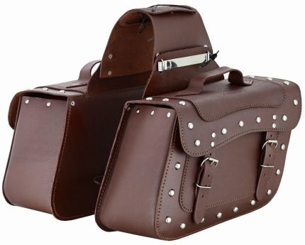 JUEGO DE ALFORJAS RÍGIDAS DE CUERO 3-4MM, PARA MOTO CUSTOM Y HARLEY BIKERS ROAD CRUISER MARRON 2 X 15 LITROS