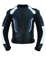 CHAQUETA DE CUERO CON PROTECTORES TPR TITANIO Y JOROBA/ JF 17 C AZUL BLANCA NEGRA - Imagen 2