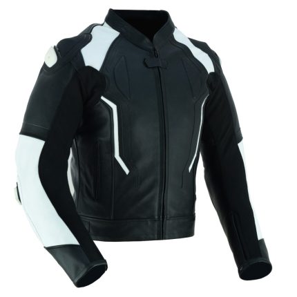 CHAQUETA DE CUERO CON PROTECTORES TPR TITANIO Y JOROBA/ JF 17 C BLANCA NEGRA