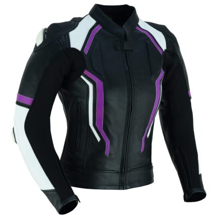 CHAQUETA DE MOTO EN CUERO PARA CHICAS  CON PROTECCIONES DE TITANIO/ JF 17 C LILA MORADO
