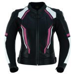 MONO DE CUERO DE DOS PIEZAS CON PROTECCIONES DE TITANIO PARA CHICAS JF 17 ROSA BLANCA NEGRA - Imagen 2