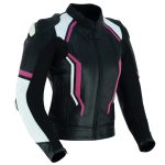 CHAQUETA DE MOTO EN CUERO PARA CHICAS  CON PROTECCIONES DE TITANIO/ JF 17 C ROSA BLANCA NEGRA