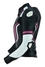 CHAQUETA DE MOTO EN CUERO PARA CHICAS  CON PROTECCIONES DE TITANIO/ JF 17 C ROSA BLANCA NEGRA - Imagen 3