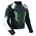 CHAQUETA DE CUERO CON PROTECTORES TPR TITANIO Y JOROBA/ JF 17 C VERDE NEGRA