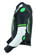 CHAQUETA DE CUERO CON PROTECTORES TPR TITANIO Y JOROBA/ JF 17 C VERDE NEGRA - Imagen 3