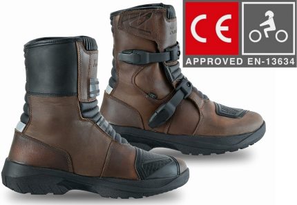 BOTAS DE MOTO MISANO MARRON MEDIACAÑA ADVENTURE TOURING EN PIEL CON PROTECCIONES CE
