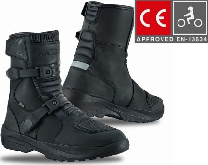 BOTAS DE MOTO MISANO NEGRO VINTAGE MATT MEDIACAÑA ADVENTURE TOURING EN PIEL CON PROTECCIONES CE