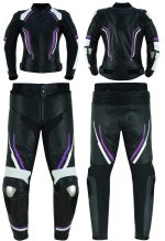 MONO DE CUERO DE DOS PIEZAS CON PROTECCIONES DE TITANIO PARA CHICAS JF 17 LILA MORADO BLANCA NEGRA