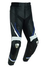 PANTALON DE CUERO PARA MOTORISTA CON PROTECCIONES DE TITANIO JF 17 P -AZUL