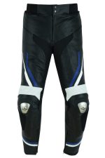 PANTALON DE CUERO PARA MOTORISTA CON PROTECCIONES DE TITANIO JF 17 P -AZUL - Imagen 2