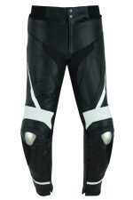 PANTALON DE CUERO PARA MOTORISTA CON PROTECCIONES DE TITANIO JF 17 P -BLANCO
