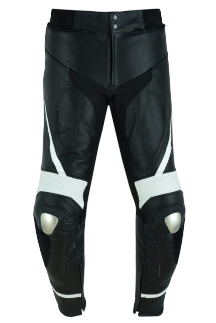 PANTALON DE CUERO PARA MOTORISTA CON PROTECCIONES DE TITANIO JF 17 P -BLANCO