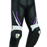 PANTALÓN DE PIEL CON PROTECCIONES PARA CHICAS/ JF 17 P LILA MORADO BLANCO NEGRO