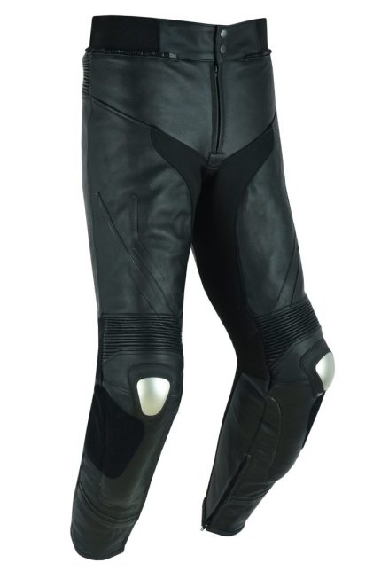 PANTALON DE CUERO PARA MOTORISTA CON PROTECCIONES DE TITANIO JF 17 P -NEGRO