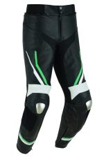 PANTALON DE CUERO PARA MOTORISTA CON PROTECCIONES DE TITANIO JF 17 P -VERDE