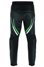 PANTALON DE CUERO PARA MOTORISTA CON PROTECCIONES DE TITANIO JF 17 P -VERDE - Imagen 4