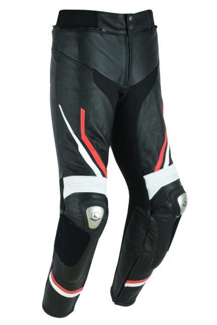 PANTALON DE CUERO PARA MOTORISTA CON PROTECCIONES DE TITANIO JF 17 P – ROJO