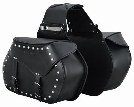 JUEGO DE ALFORJAS RÍGIDAS DE CUERO 3-4MM, PARA MOTO CUSTOM Y HARLEY BIKERS PATHFINDER NEGRO 2 X 20 LITROS
