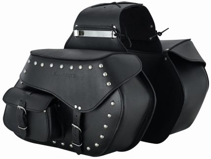 JUEGO DE ALFORJAS RÍGIDAS DE CUERO 3-4MM, PARA MOTO CUSTOM Y HARLEY BIKERS PIONEER NEGRO 2 X 20 LITROS