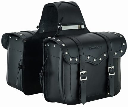 ALFORJAS LATERALES DE CUERO AUTÉNTICO DE 3,5MM, PARA MOTO CUSTOM Y HARLEY BIKERS/ ROGUE NEGRO 2 X 15 LITROS