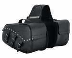JUEGO DE ALFORJAS RÍGIDAS DE CUERO 3-4MM, PARA MOTO CUSTOM Y HARLEY BIKERS VAGABOND NEGROS 2 X 24 LITROS GM251