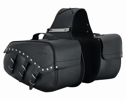 JUEGO DE ALFORJAS RÍGIDAS DE CUERO 3-4MM, PARA MOTO CUSTOM Y HARLEY BIKERS VAGABOND NEGROS 2 X 24 LITROS GM251