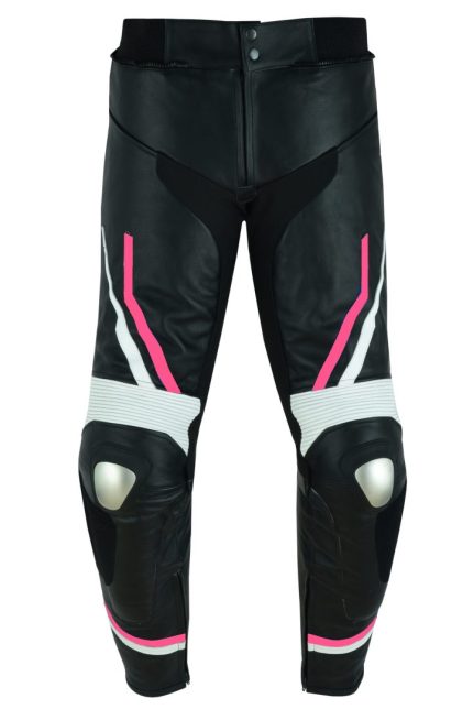 PANTALÓN DE PIEL CON PROTECCIONES PARA CHICAS/ JF 17 P ROSA BLANCO NEGRO