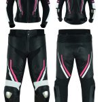 MONO DE CUERO DE DOS PIEZAS CON PROTECCIONES DE TITANIO PARA CHICAS JF 17 ROSA BLANCA NEGRA