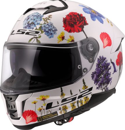 CASCO INTEGRAL DE LS2 -FF808 STREAM II FLOWERS WHITE/ FLORES BLANCAS ROJO -ECE 22.06
