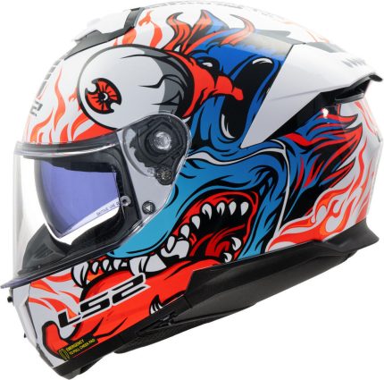 CASCO INTEGRAL DE LS2-FF808 STREAM II INFERNO WHITE BLUE/ BLANCO AZUL ROJO -ECE 22.06