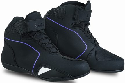 BOTAS DE MOTO ZAPATILLAS DE MOTO IMPERMEABLES Y TRANSPIRABLES CON HOMOLOGACIÓN CE ALLEYCAT LILA NEGRO